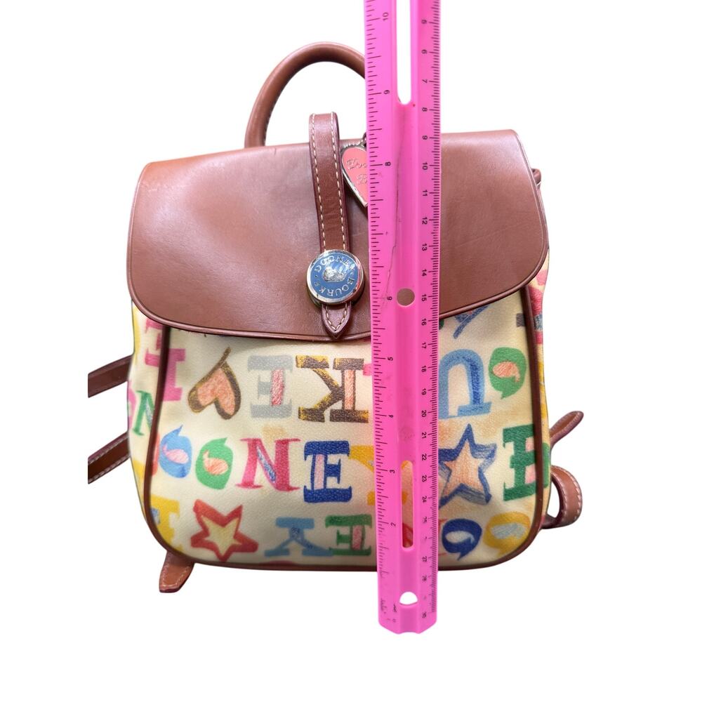 🎒 Dooney & Bourke Multicolor Logo Backpack Leather Trim Mini Bag Purse - Picture 3 of 10